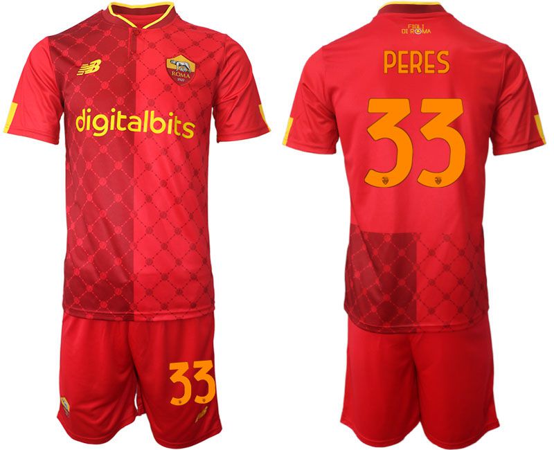 Men 2022-2023 Club AS Rome home red #33 Soccer Jersey
